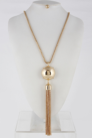 Long Simple Necklace With Ball And Tassel Set 6EBC2